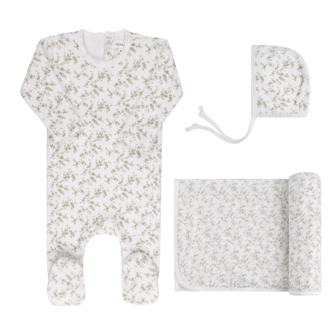 Elys & Co Velour Vine Pattern Layette Set