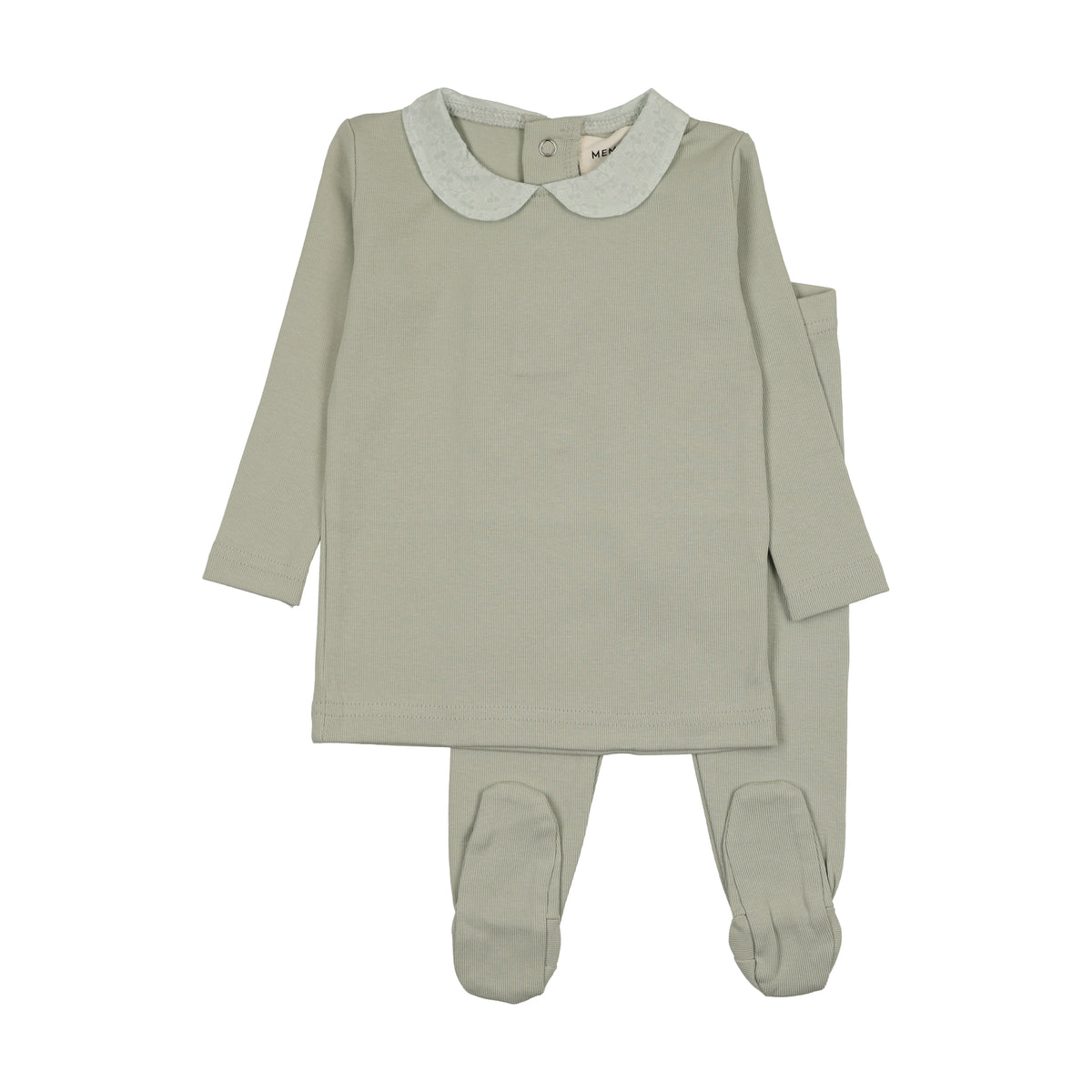 Mema Knits Printed Collar Top & Pants Set - Mint