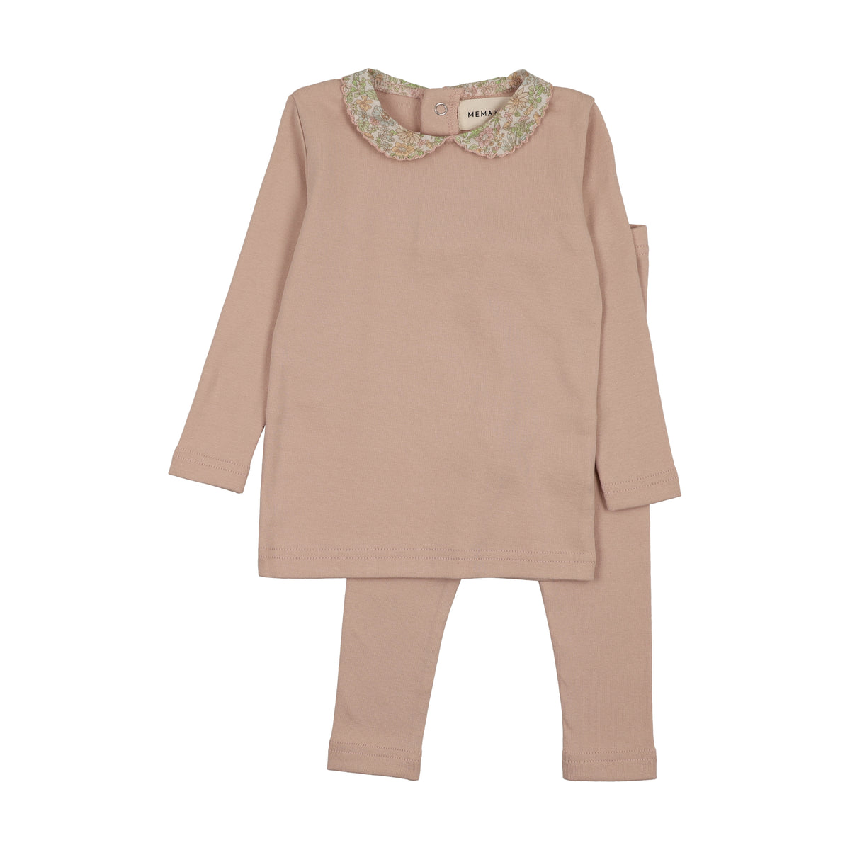 Mema Knits Printed Collar Top & Pants Set - Pink