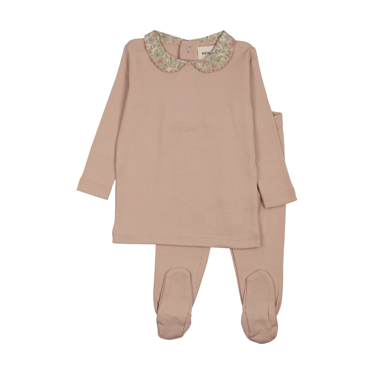 Mema Knits Printed Collar Top & Pants Set - Pink