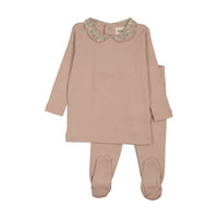 Mema Knits Printed Collar Top & Pants Set - Pink