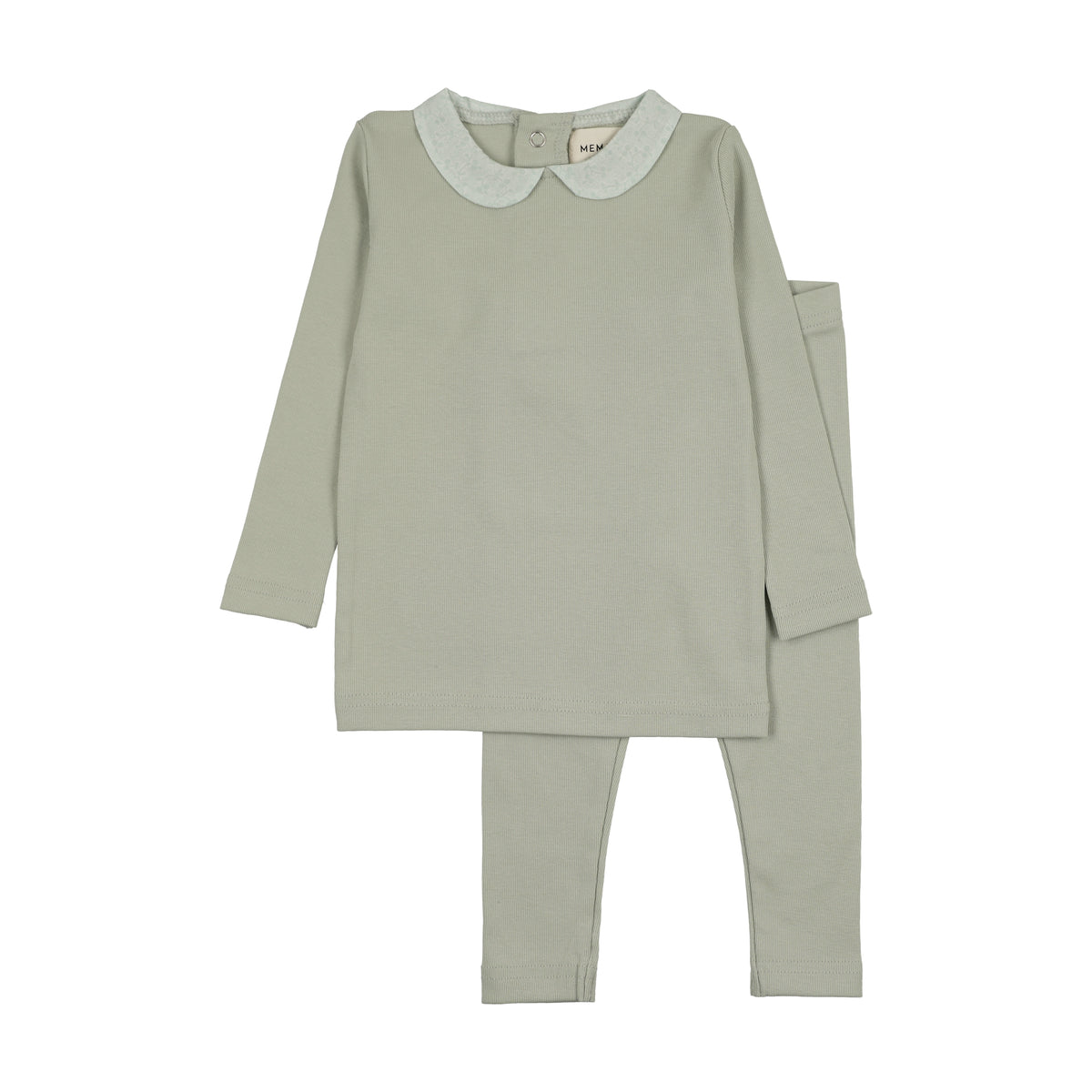 Mema Knits Printed Collar Top & Pants Set - Mint