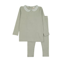 Mema Knits Printed Collar Top & Pants Set - Mint