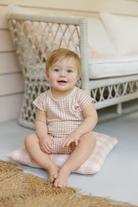 Elys & Co Owl Gingham Romper- Blush