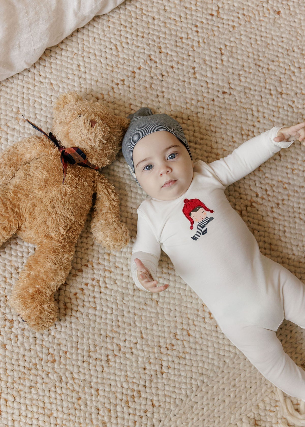 Elys & Co Autumn Kids Footie & Beanie - Ivory Blue