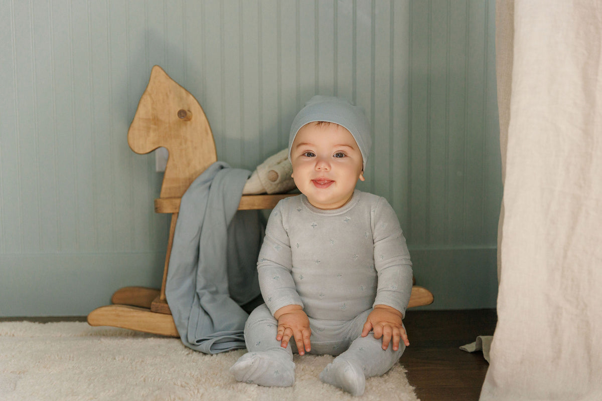 Elys & Co Velour Embroidered Floral Layette Set - Blue