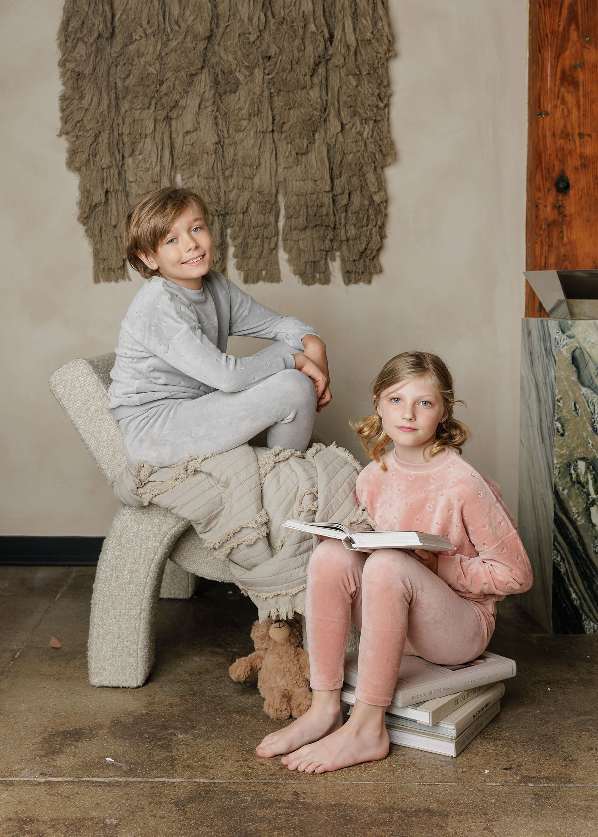 Elys & Co Velour Embroidered Floral Top & Pants - Blue