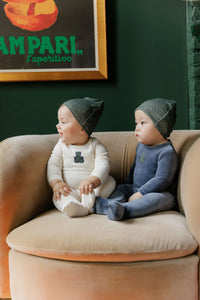 Elys & Co Velour Plaid Bear Footie & Beanie - Ivory Boy