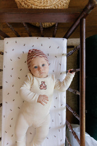 Elys & Co Velour Plaid Bear Footie & Beanie - Ivory Pink