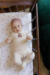 Elys & Co Velour Plaid Bear Footie & Beanie - Ivory Pink
