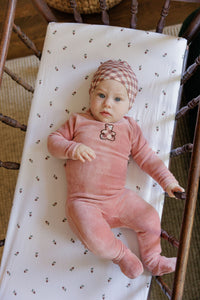 Elys & Co Velour Plaid Bear Footie & Beanie - Pink