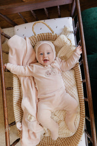 Aurora Velour Bicycle Footie & Bonnet - Pink