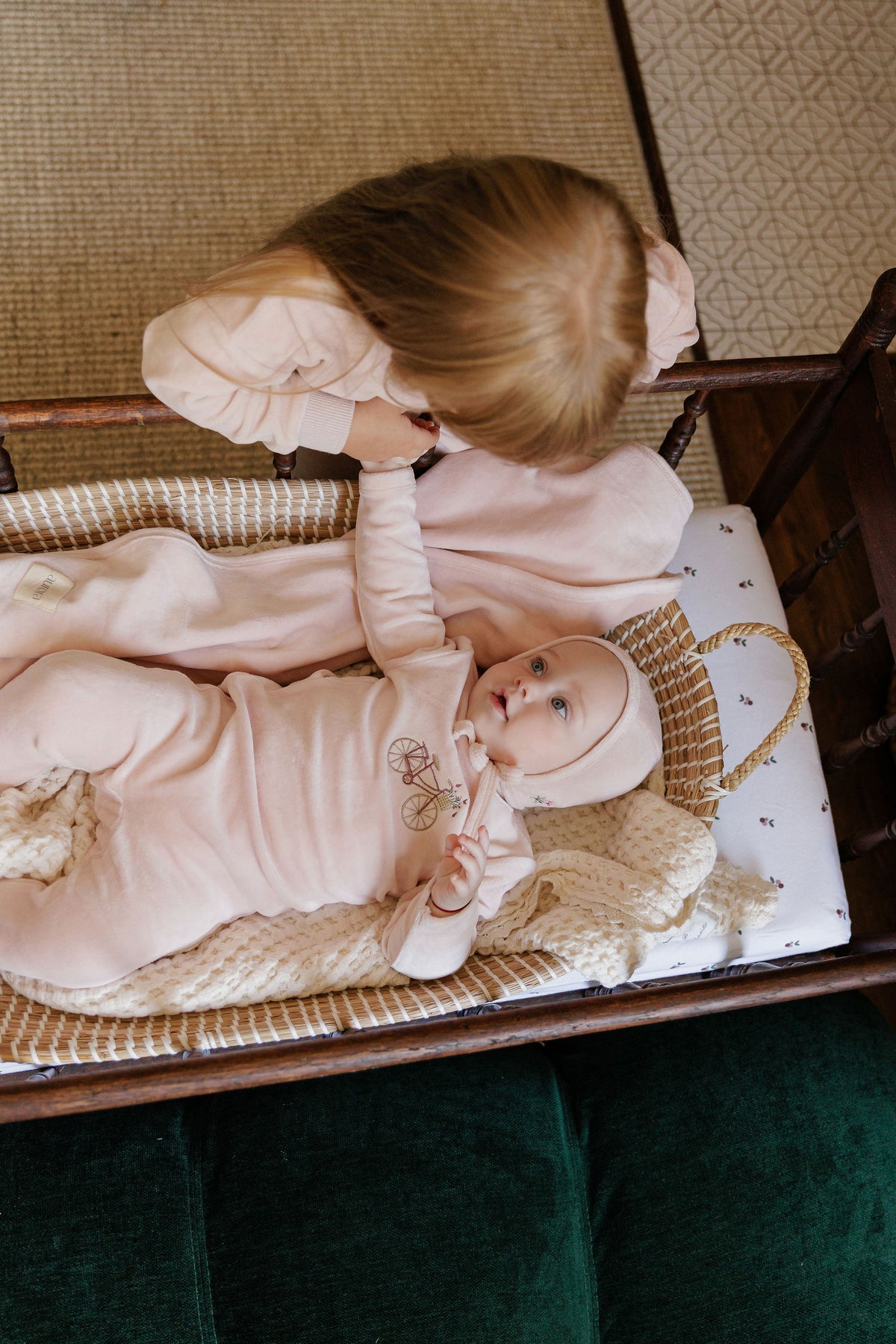 Aurora Embroidered Velour Collar Layette Set - Pink
