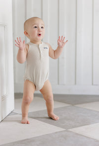 Aurora Checked Race Car Romper - Tan