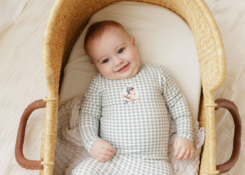 Elys & Co Owl Gingham Footie - Blue