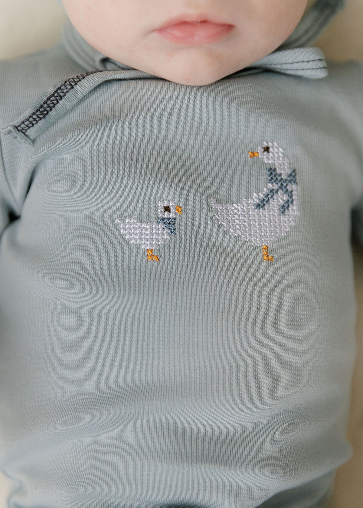 Elys & Co Cross Stitch Duckling Footie - Blue