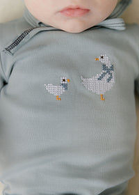Elys & Co Cross Stitch Duckling Footie - Blue