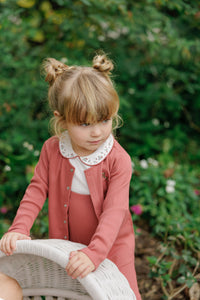 Elys & Co Floral Embroidered Collar Onesie, Overalls & Cardigan - Ivory/Pink