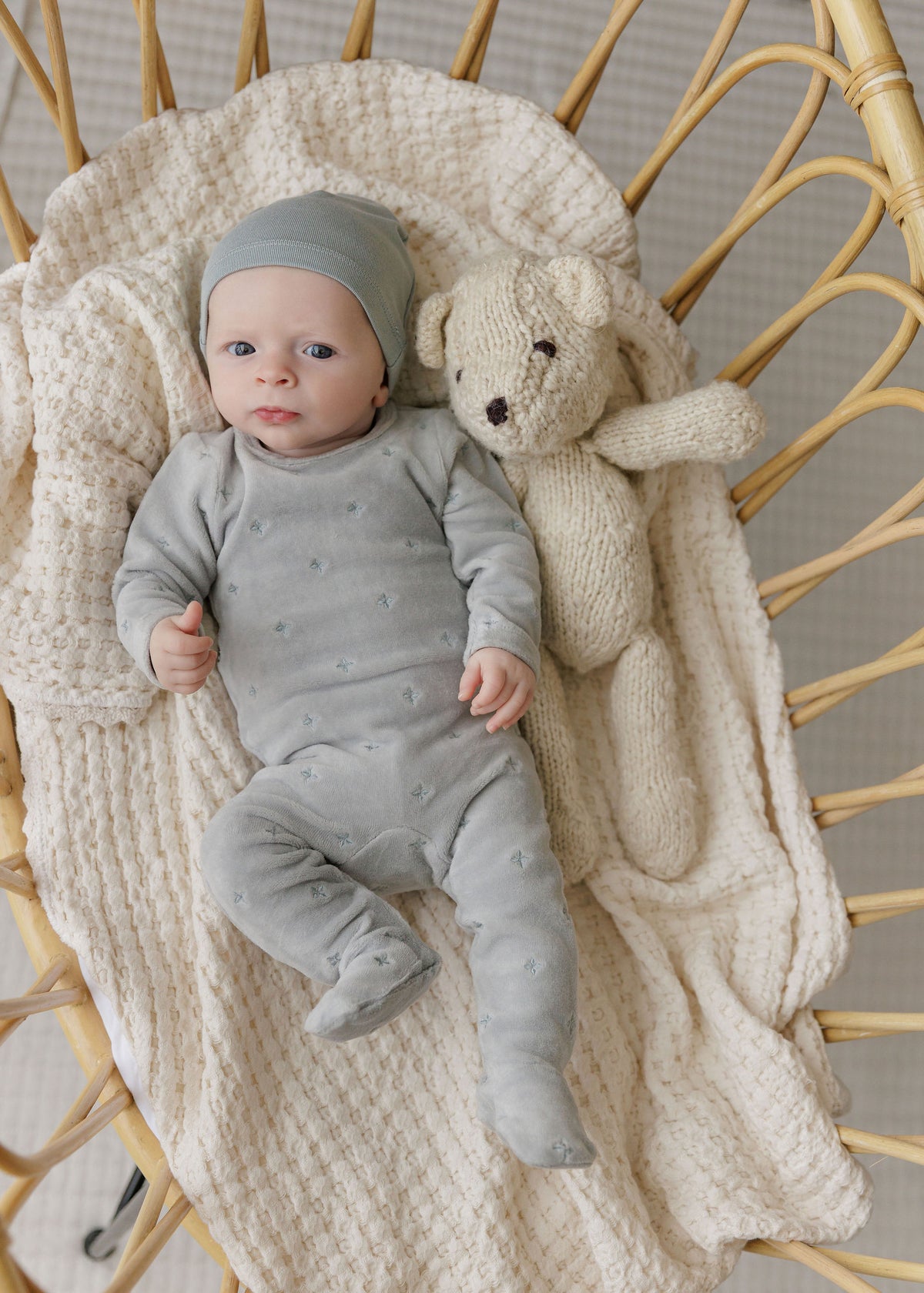 Elys & Co Velour Embroidered Floral Layette Set - Blue