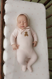Elys & Co Gingham Teddy Footie & Bonnet - Pink