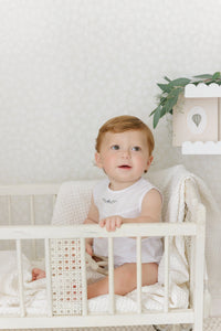 Mon Tresor Linen Bloom Romper - Ivory/Blue