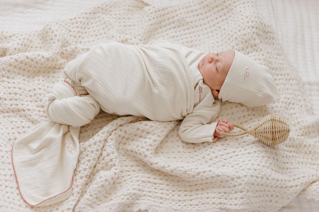 Ely's & Co Organic Cotton Little One Footie & Beanie - Ivory/Blue Ely's & Co Organic Cotton Little One Footie & Beanie - Ivory/Blue