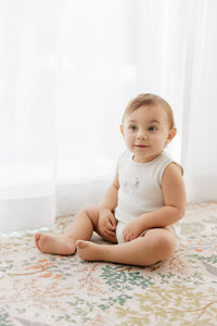 Elys & Co Cross Stitch Duckling Romper - Ivory Blue
