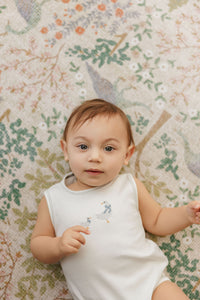 Elys & Co Cross Stitch Duckling Romper - Ivory Blue
