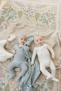 Elys & Co Cross Stitch Duckling Footie & Bonnet - Ivory Blue