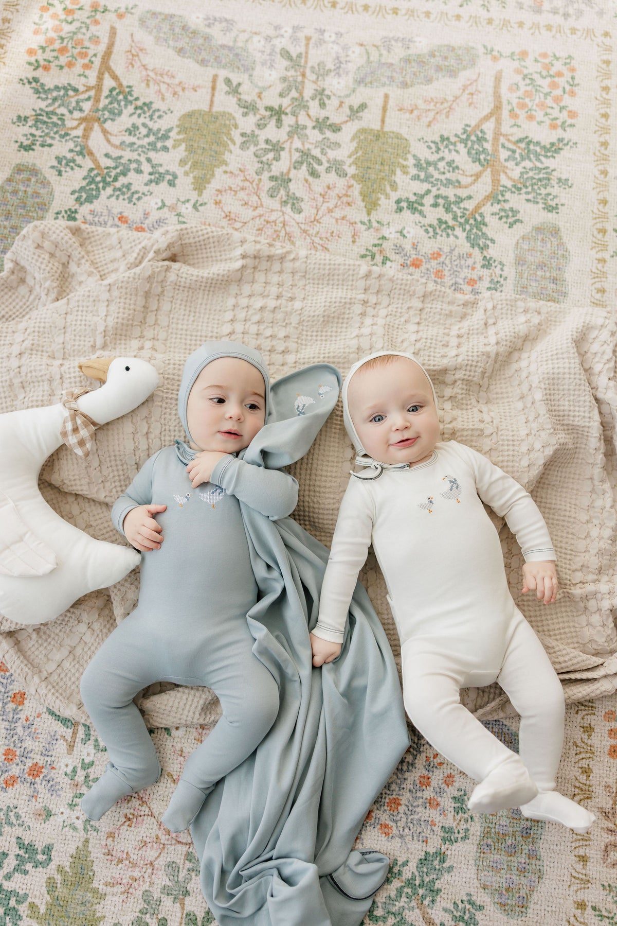 Elys & Co Cross Stitch Duckling Layette - Ivory Blue