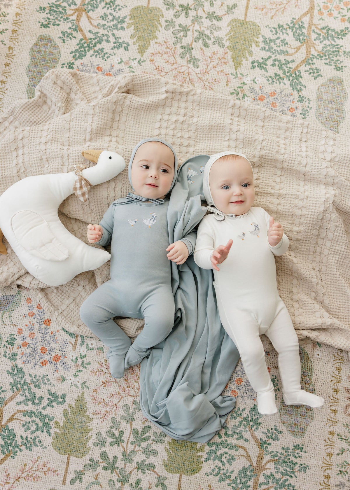 Elys & Co Cross Stitch Duckling Layette - Ivory Blue