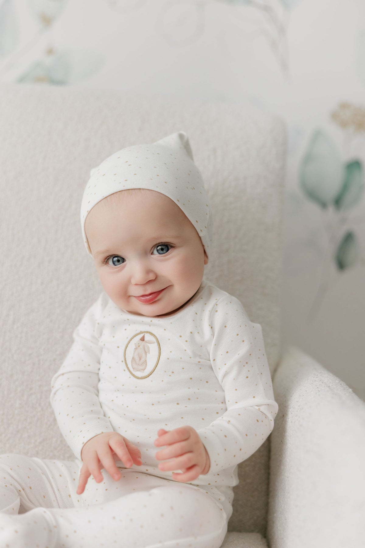 Elys & Co Bunny Footie & Beanie - Ivory Tan