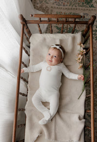 Aurora Metallic Crest Footie & Bonnet - Ivory Girl
