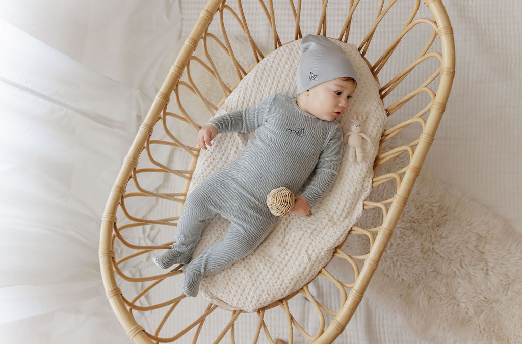 Elys & Co Velour Stripe Footie & Beanie - Light Blue
