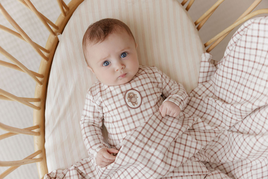 Elys & Co Plaid Sheep Footie & Beanie - Mauve
