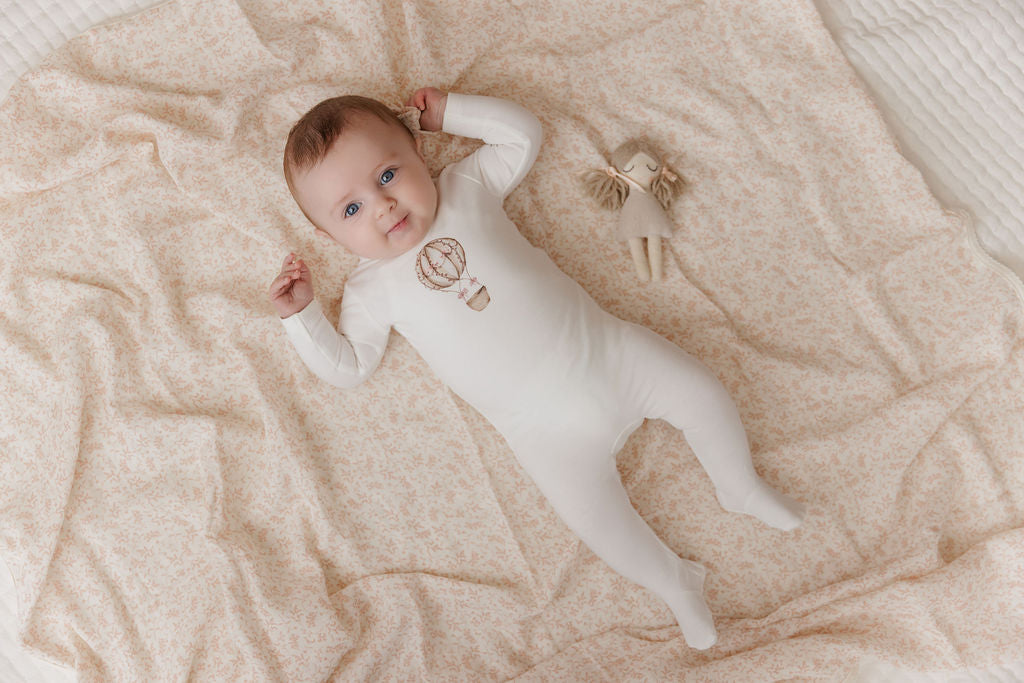 Aurora French Terry Hot Air Balloon Layette Set - Ivory Pink