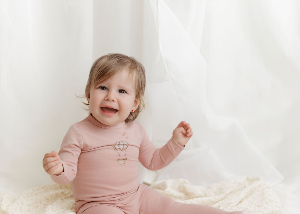 Aurora French Terry Hot Air Balloon Footie & Bonnet - Pink