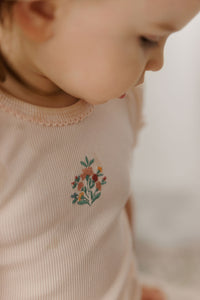 Elys & Co Ribbed Floral Embroidered Romper - Pink