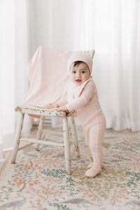 Aurora Pointelle Bow Print Footie - Pink/Red