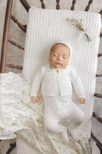 Peluche Embroidered Collar Layette Set - Cream/Olive