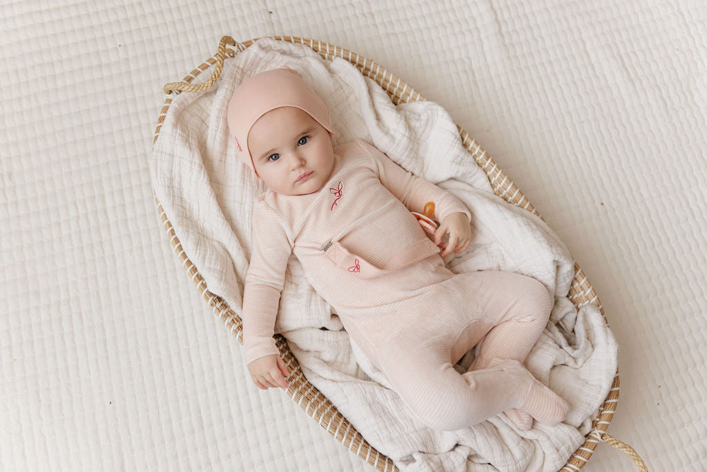 Elys & Co Velour Stripe Footie & Beanie - Light Pink