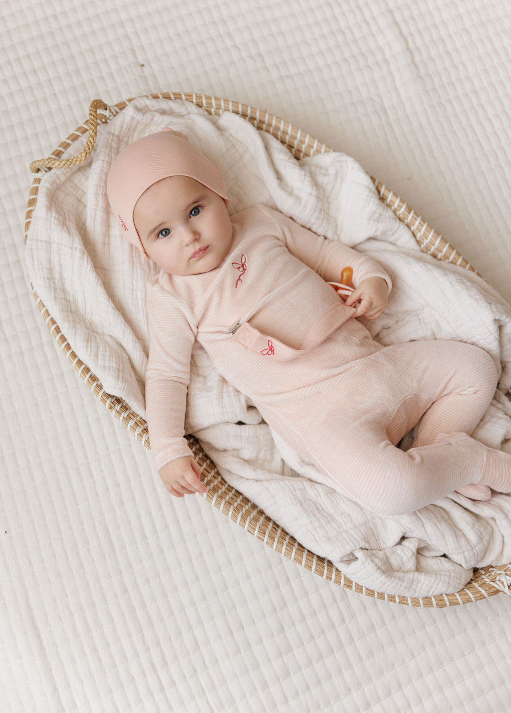 Elys & Co Velour Stripe Footie & Beanie - Light Pink