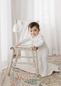 Aurora Pointelle Bow Print Layette Set - Ivory/Pink