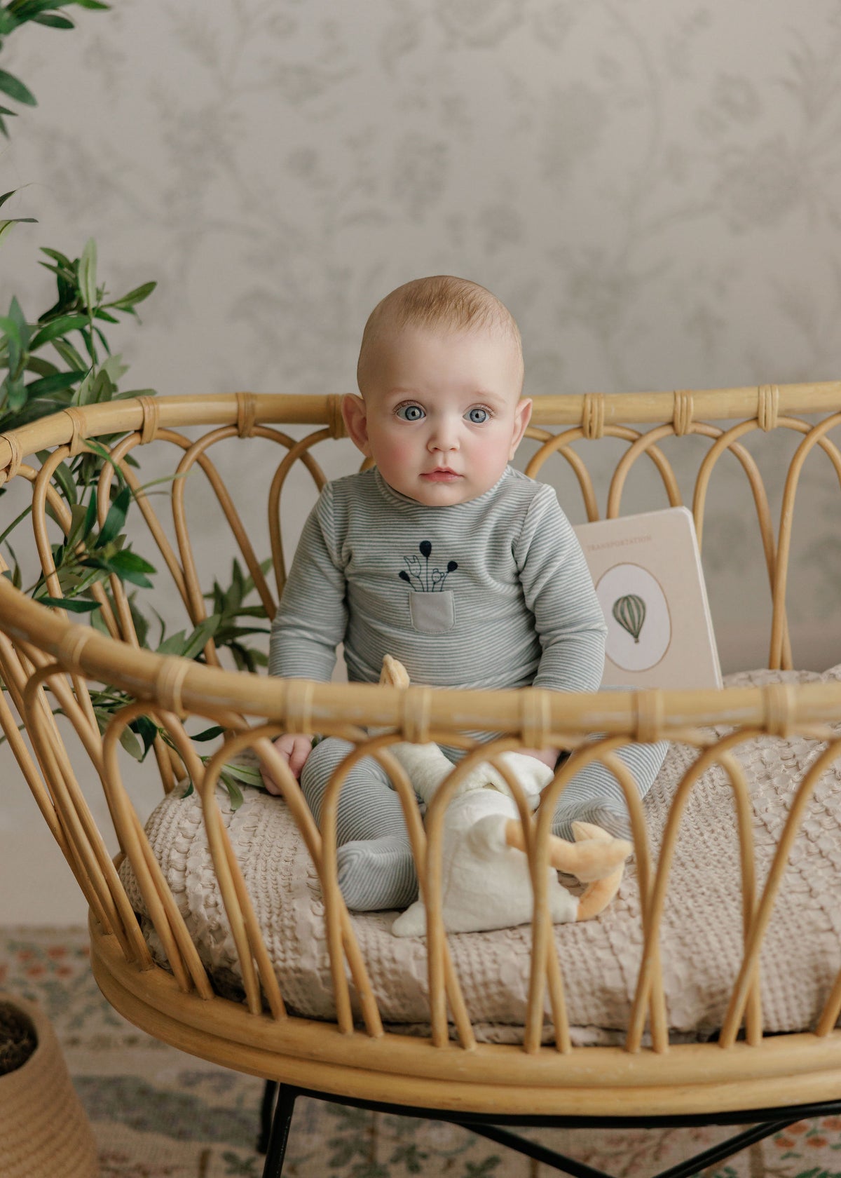 Elys & Co Stripe Footie & Beanie - Ivory Blue