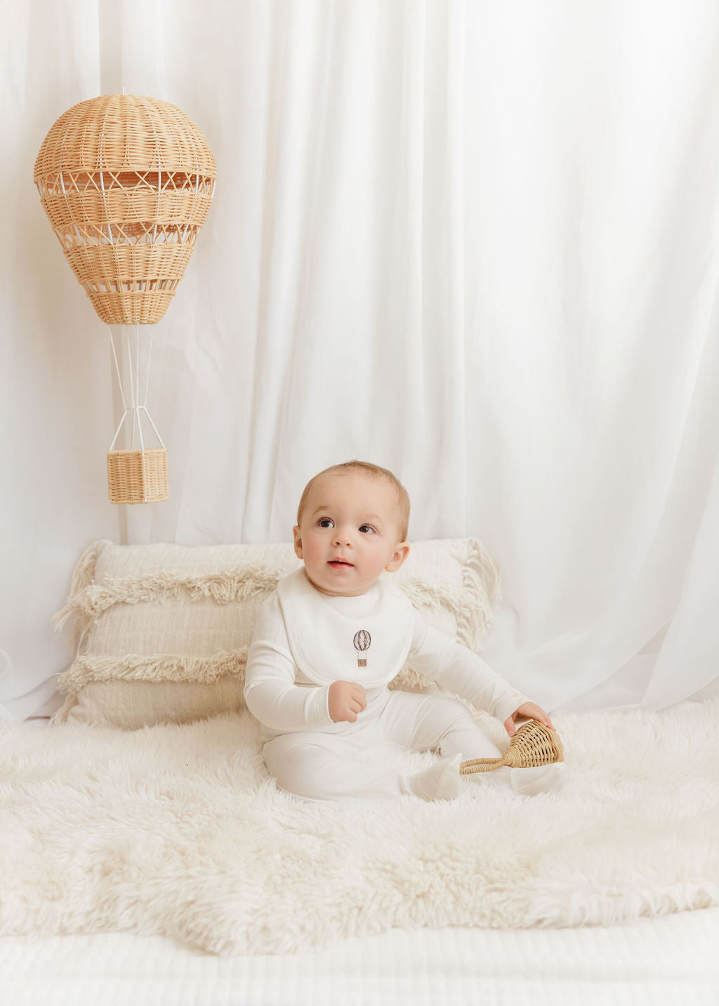 Aurora French Terry Hot Air Balloon Footie & Bonnet - Ivory Blue