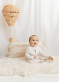 Aurora French Terry Hot Air Balloon Footie & Bonnet - Ivory Blue