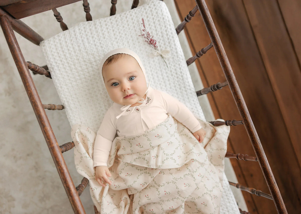 Peluche Embroidered Collar Footie, Cardigan & Bonnet -Pink/Berry