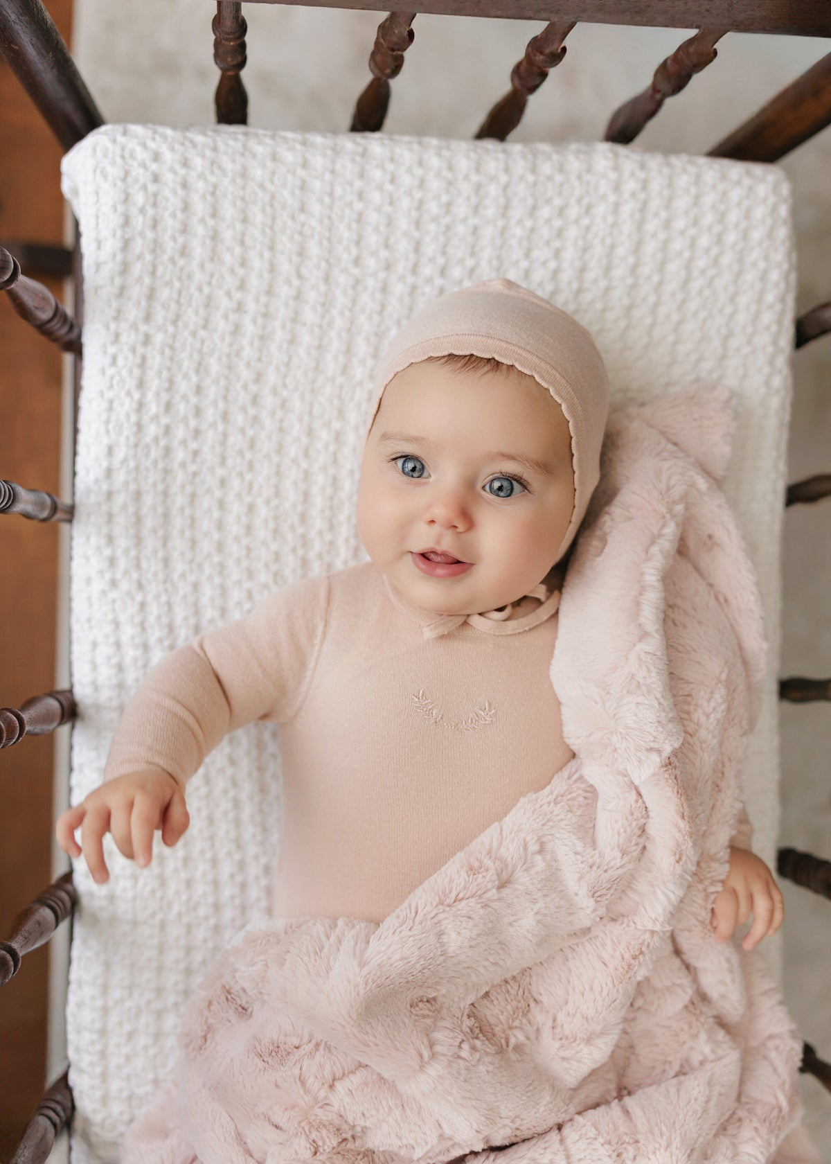 Peluche Signature Knit Footie & Bonnet - Rose