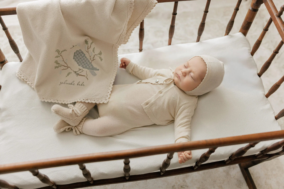 Peluche Knit Footie, Cardigan & Bonnet - Stone