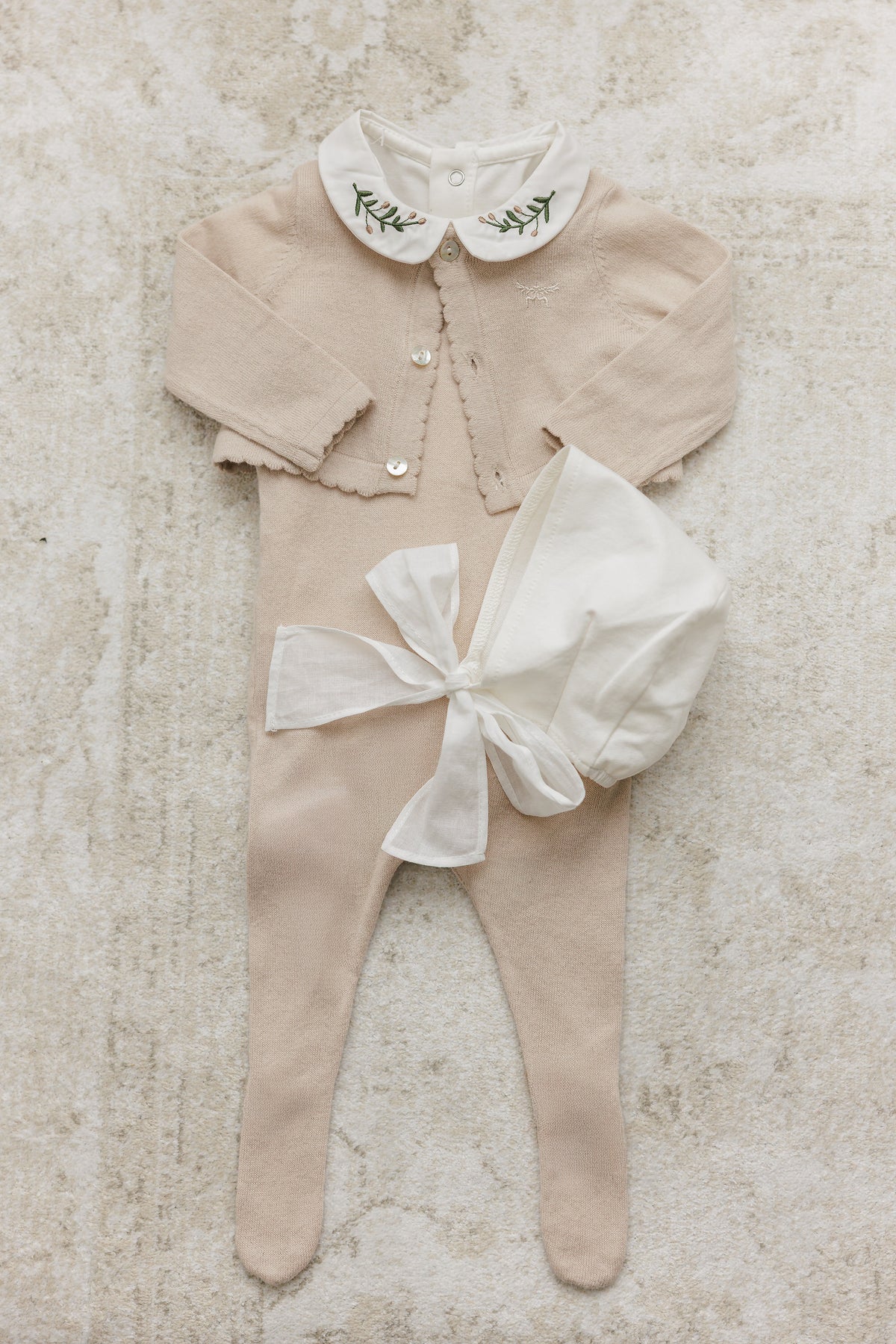 Peluche Cotton String Bonnet - Cream